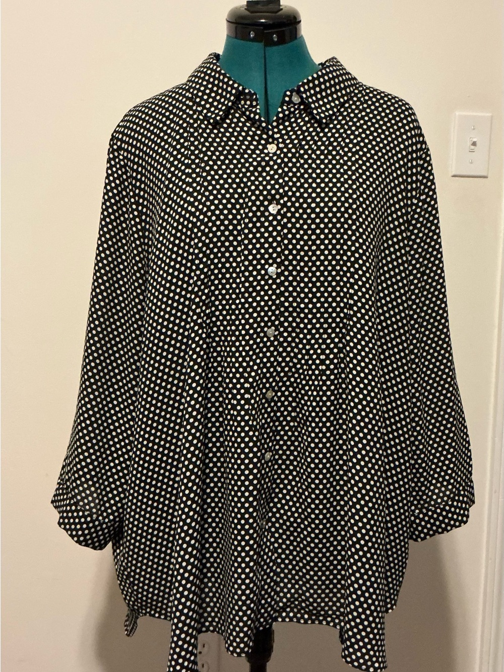 Polka Dot Button-Down Shirt in Black & White
